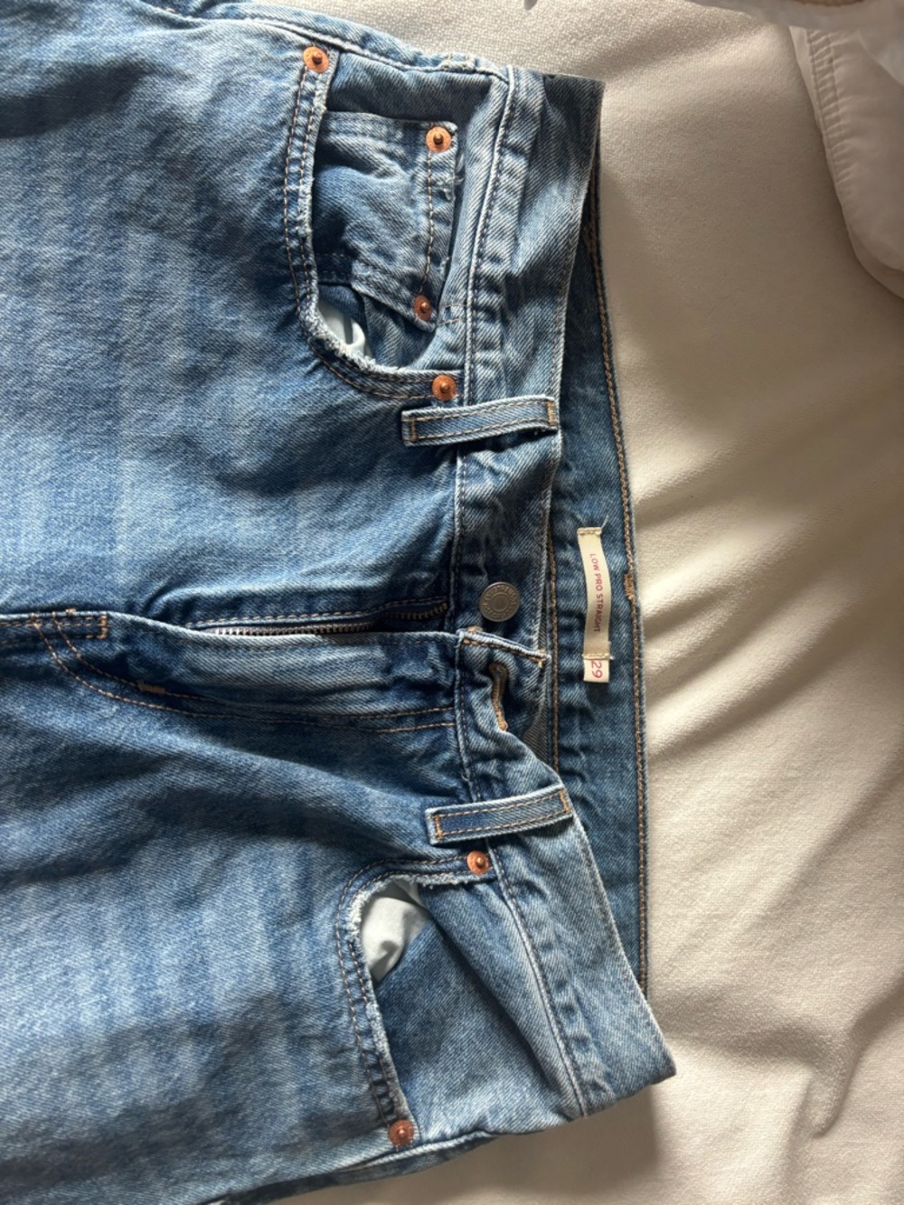 Levi's Blue Denim Straight Leg Jeans with Copper Rivets